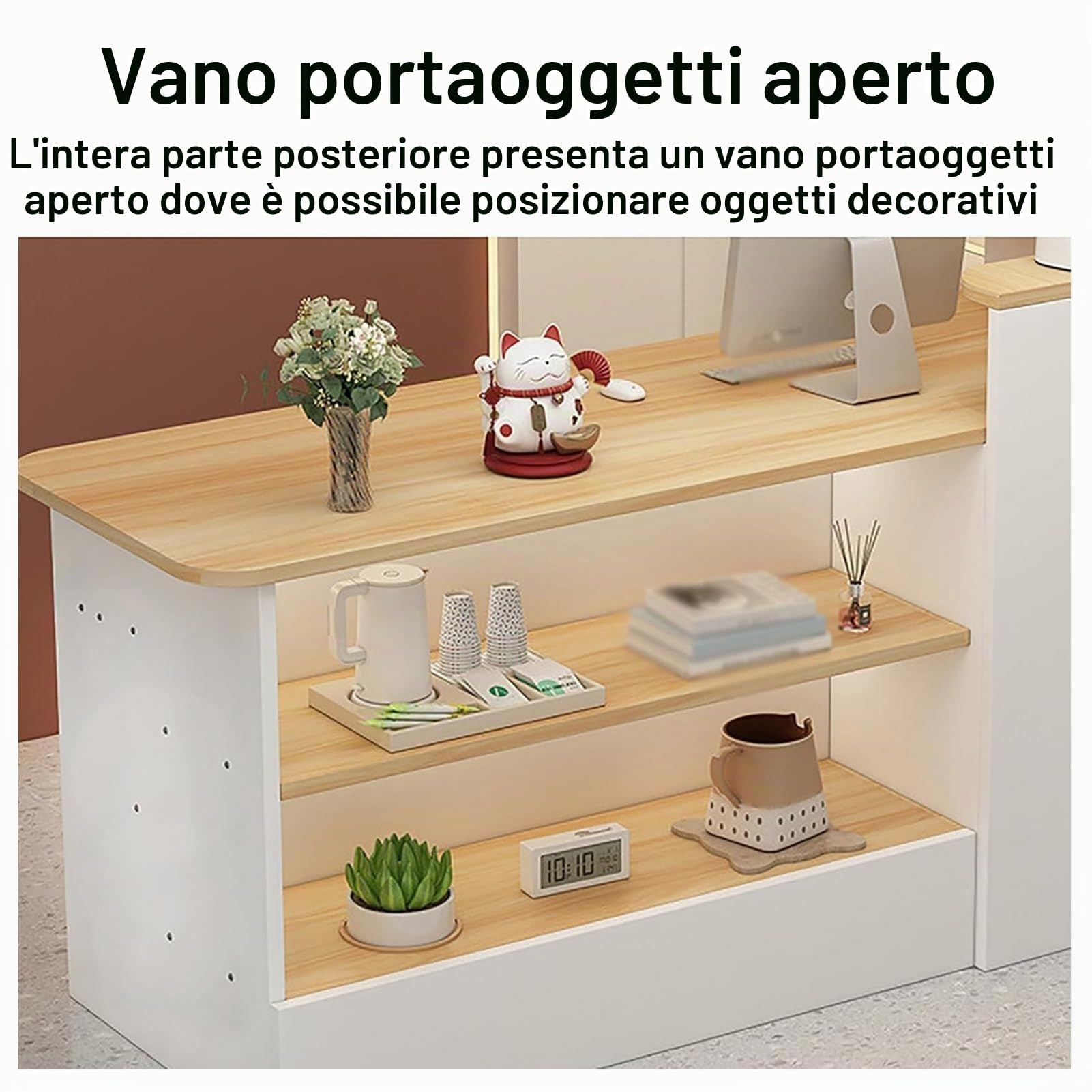 Bancone Cassa per Negozio Angolare, Cassa Reception per Parrucchieri, Banco di Reception Banchi di Ricevimento con Cassetti e Armadi,(Walnut/Left,140x100x45cm)