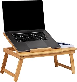 Mind Reader Bamboo Lap Desk with Folding Legs - Portable Laptop Stand for Bed, Couch, Dorm & Home Office, Brown