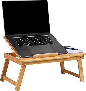 Mind Reader Lap Desk, Laptop Stand with Folding Legs for Bed Dorm Room and Home Office, Rayon From Bamboo, Brown