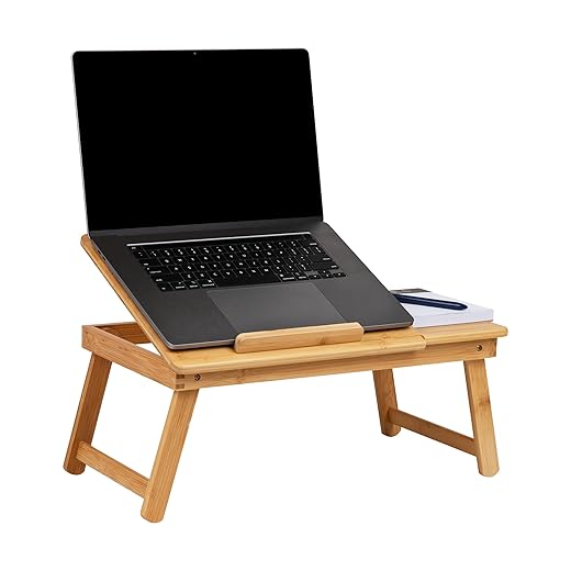 Mind Reader Lap Desk, Laptop Stand with Folding Legs for Bed Dorm Room and Home Office, Rayon From Bamboo, Brown