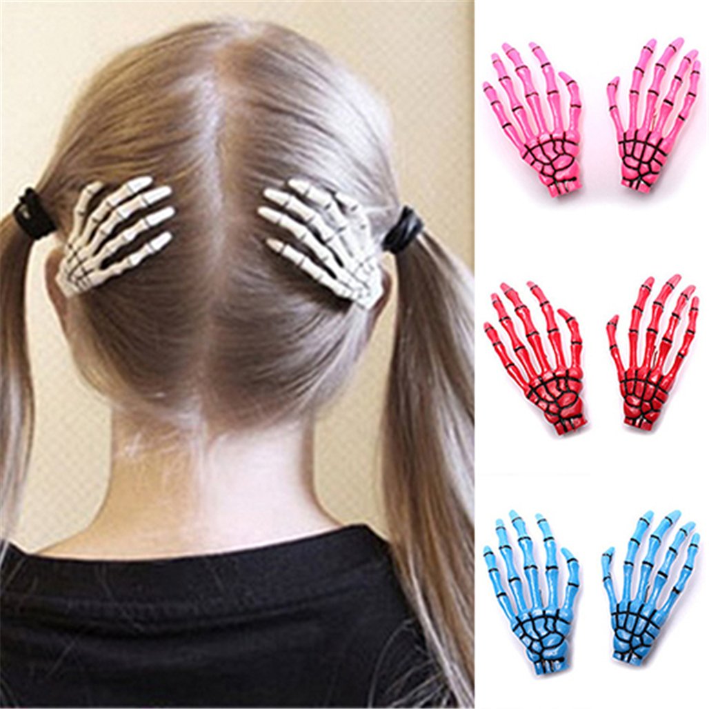 Amazon.com: Powerfulline 1 Pair Fashion Skull Hand Bone Hairpin Gripper  Ghost Skeleton Hair Clips Hairclips (Green) : Everything Else