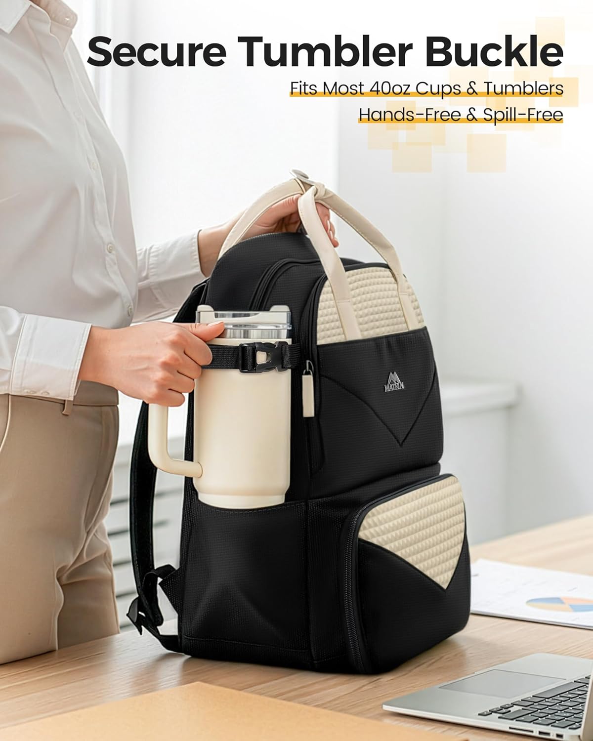 MATEIN CLASSIC Womens Lunch Box Backpack for Work, Insulated Lunch Backpack with Divider & Removable Lunchbox Set, Large 15.6" Laptop Backpack, Water-Resistant Commuter Bag for Work & Daily Meal Prep