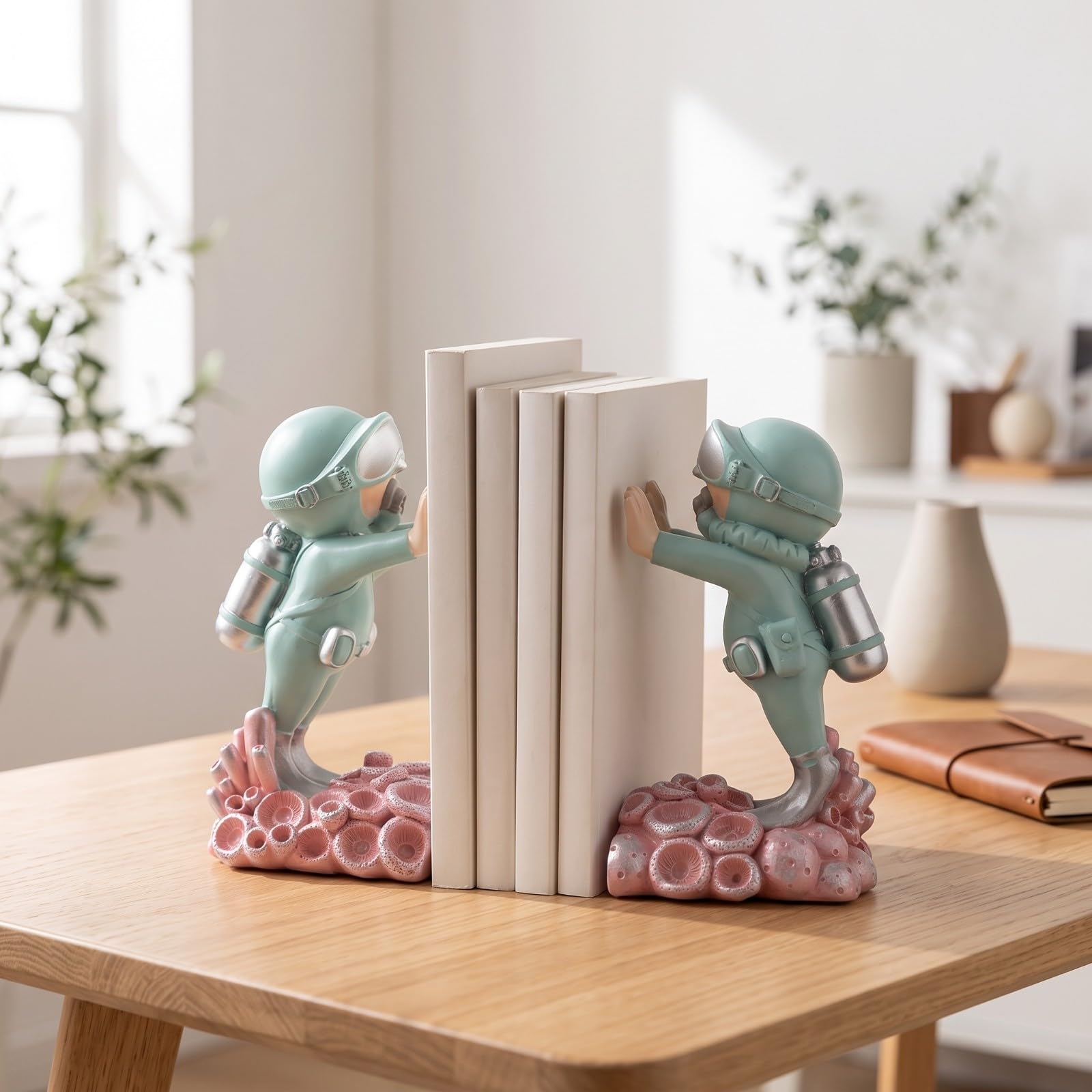 Serre-Livres Figurines Robustes Socle Texturé Eff Pierre, Moderne, Décoration, pr Bureau, Argent, Penseur Pair