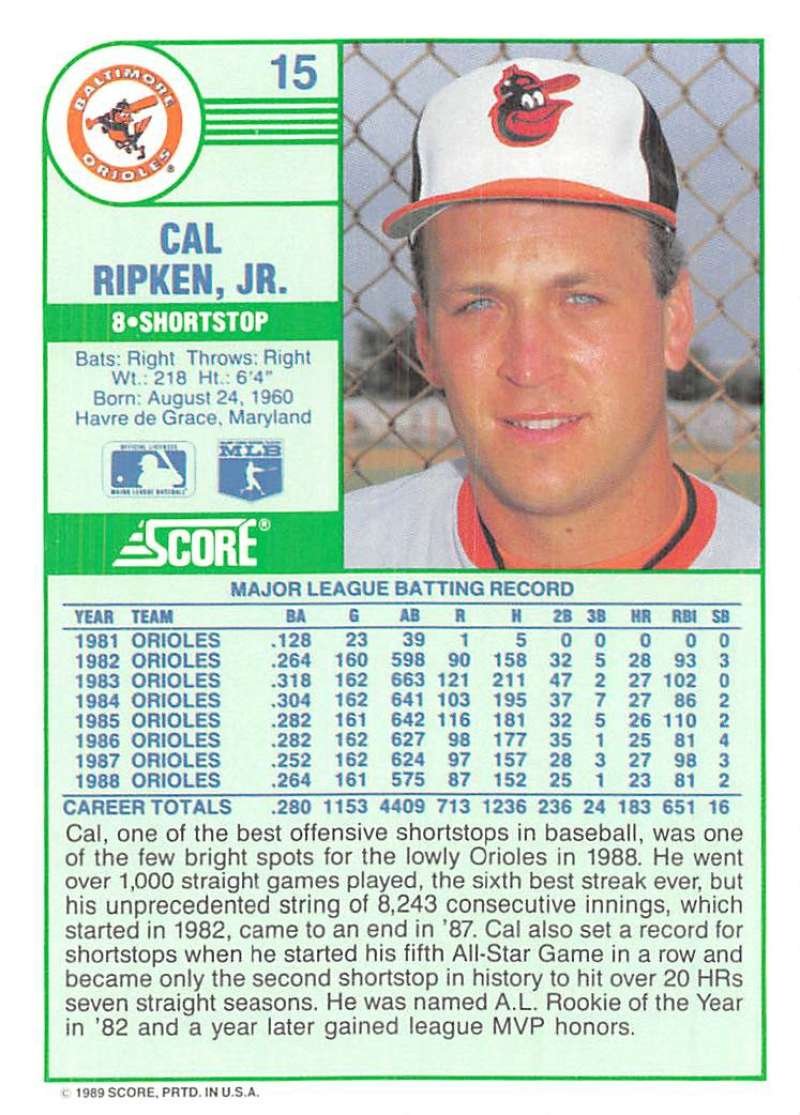 Amazon.com: Baseball MLB 1989 Score #15 Cal Ripken Jr. #15 NM