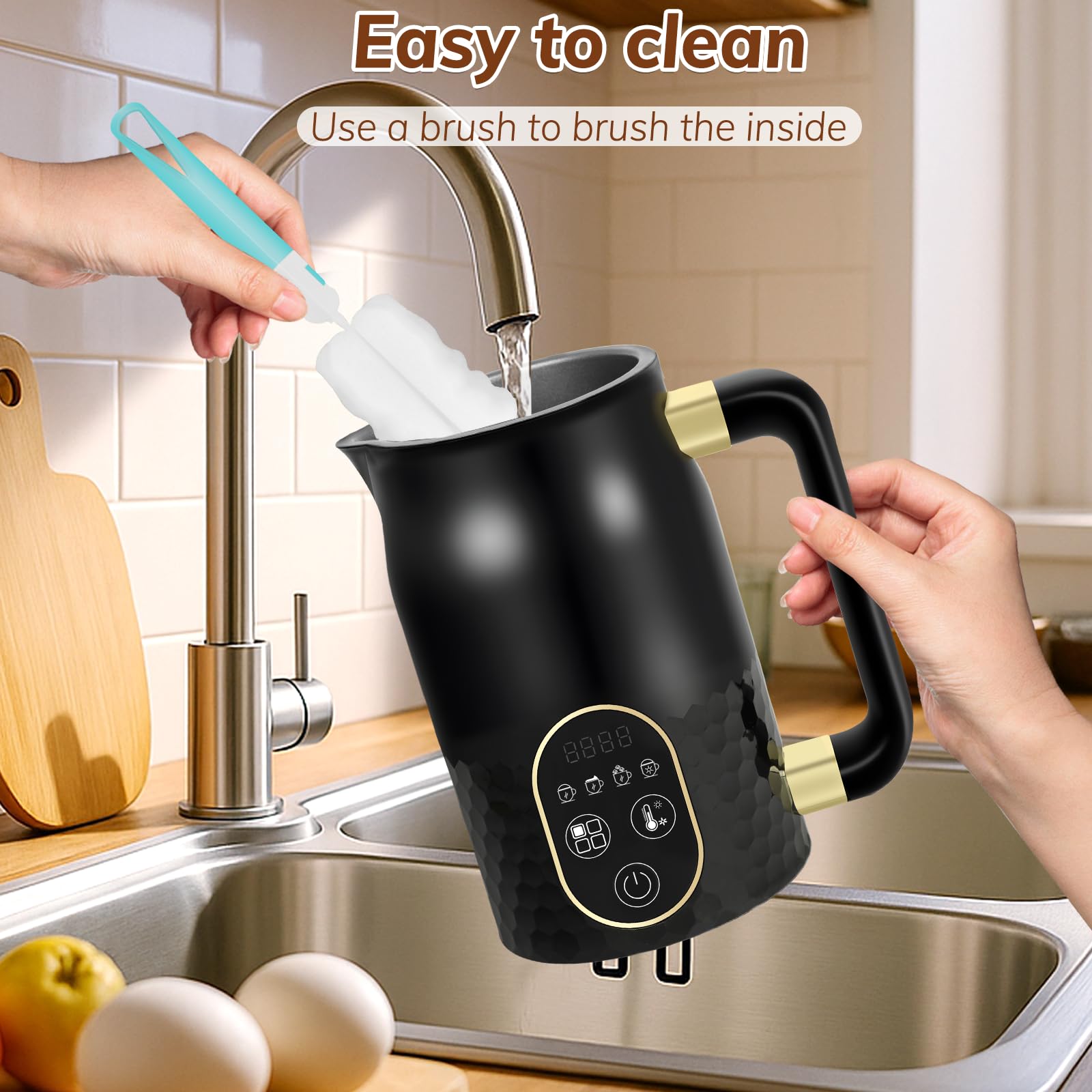 Mousseur à lait électrique - Mousseur à lait 4 en 1 pour chocolat chaud avec contrôle de la température Mousseur à lait automatique pour mousse chaude Elektrischer Milchaufschäumer