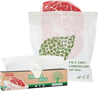 ECOOPTS 100 % kompostierbare, große, umweltfreundliche Sandwich-Beutel mit Reißverschluss, gut verschließbar für Obst und Lebensmittel