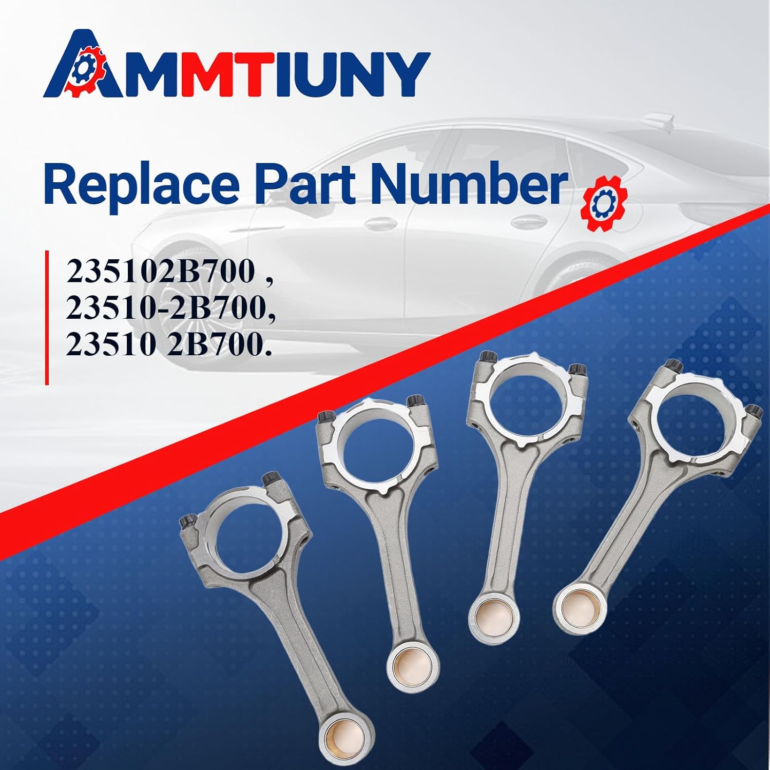 4PCS Connecting Rods kit 235102B700 Fits for 13-21 VELOSTER,for 18-20 KONA,for 15-20 SONATA,for 14-21 KIA FORTE 5 TURBO,for 16-19 KIA OPTIMA,1.6L TURBO Replace OE 23510-2B700,23510 2B700