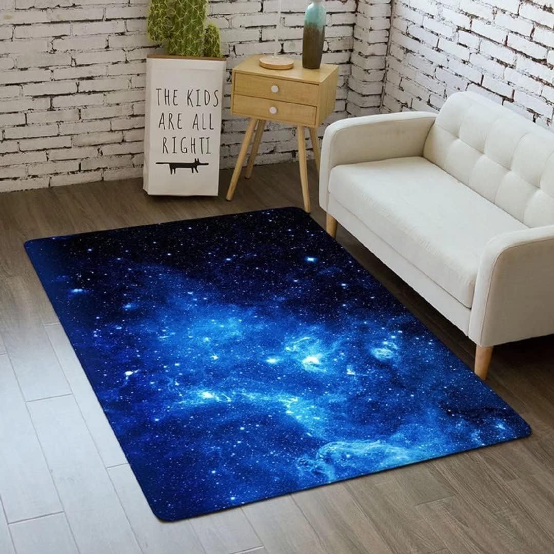ZSSZO Blue Galaxy Flannel Area Rugs 3'x5' for Kitchen Dining Room Non-Slip Starry Sky Area Rugs Outer Space Floor Mats for Boys Teens Playroom Bedroom