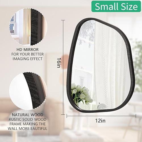Miniatura 259 de Espejo de pared irregular de 26 x 18 pulgadas, espejo de baño grande asimétrico con marco de madera, espejos decorativos artísticos modernos