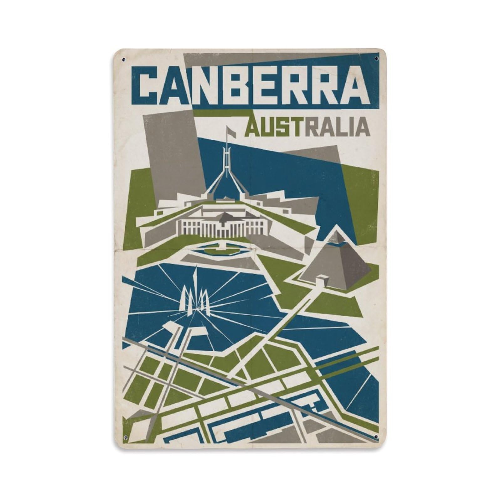 Metal Tin Sign Travel Australia Canberra Retro