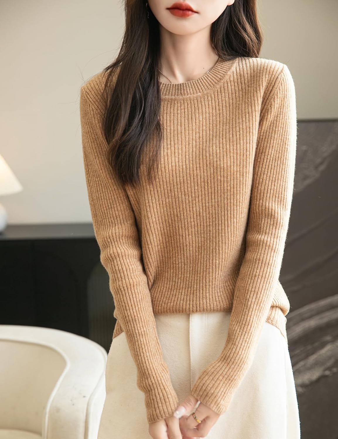 Chanyarn Women's 100% Merino Wool Sweater 2025 Fall Winter Crew Neck Long Sleeve Warm Soft Ribbed Knit Pullover Sweater - Image 5