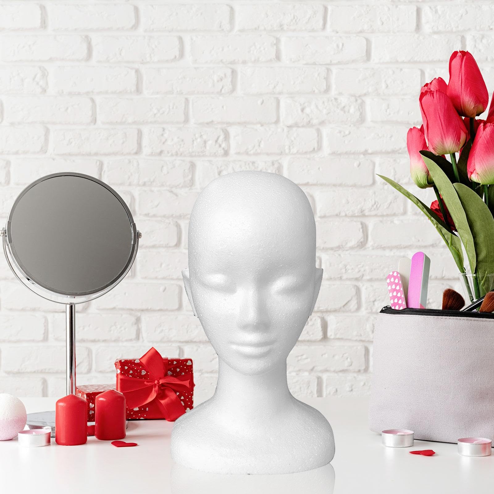 Testa Manichino in Schiuma con Collo Lungo per Parrucche Cappelli Sciarpe Occhiali Da Sole Display Gioielli Accessori Supporto Perrucca Da Parrucchier, 4 pezzi