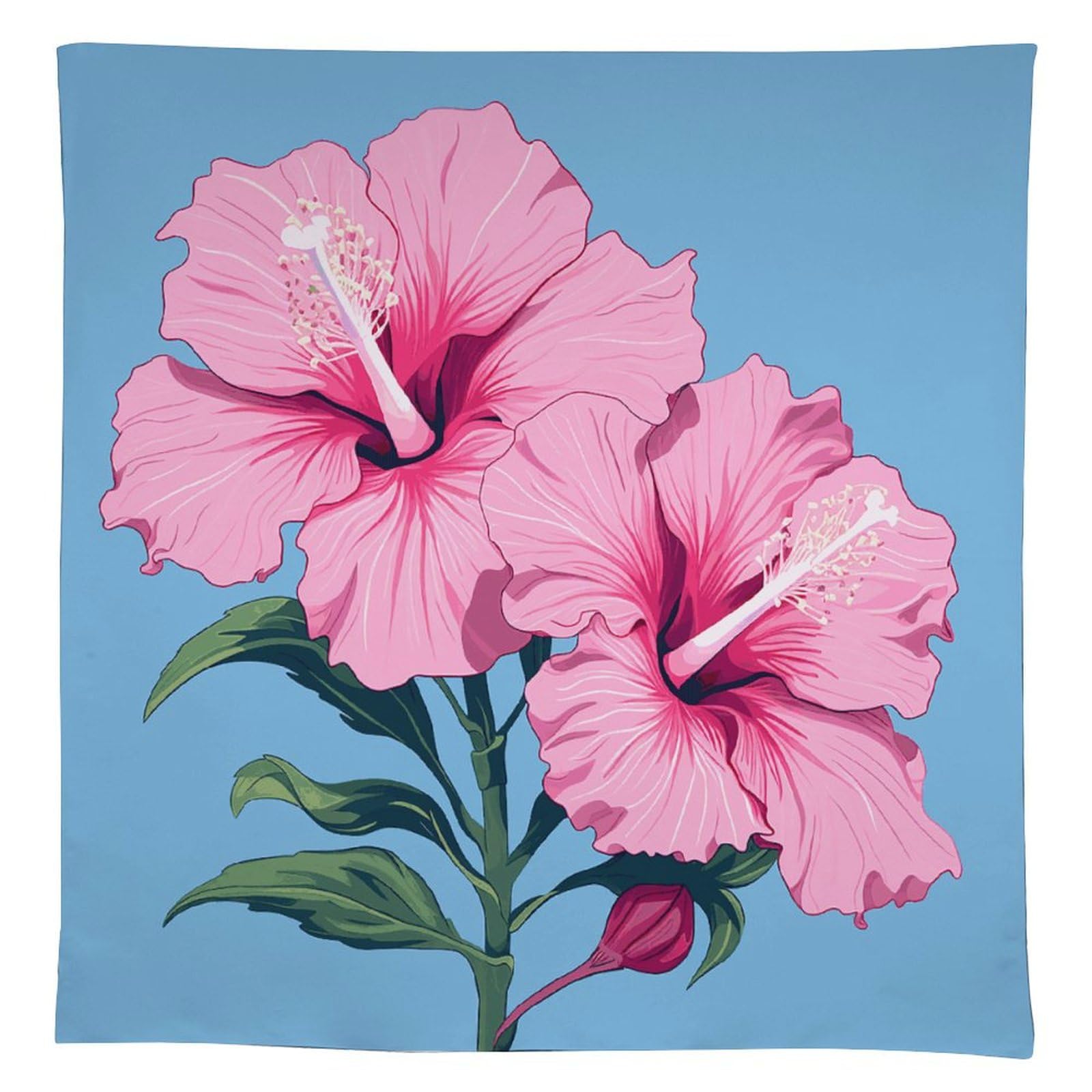 Nappe imprimée fleurs d'hibiscus pour habiller une table basse de restaurant