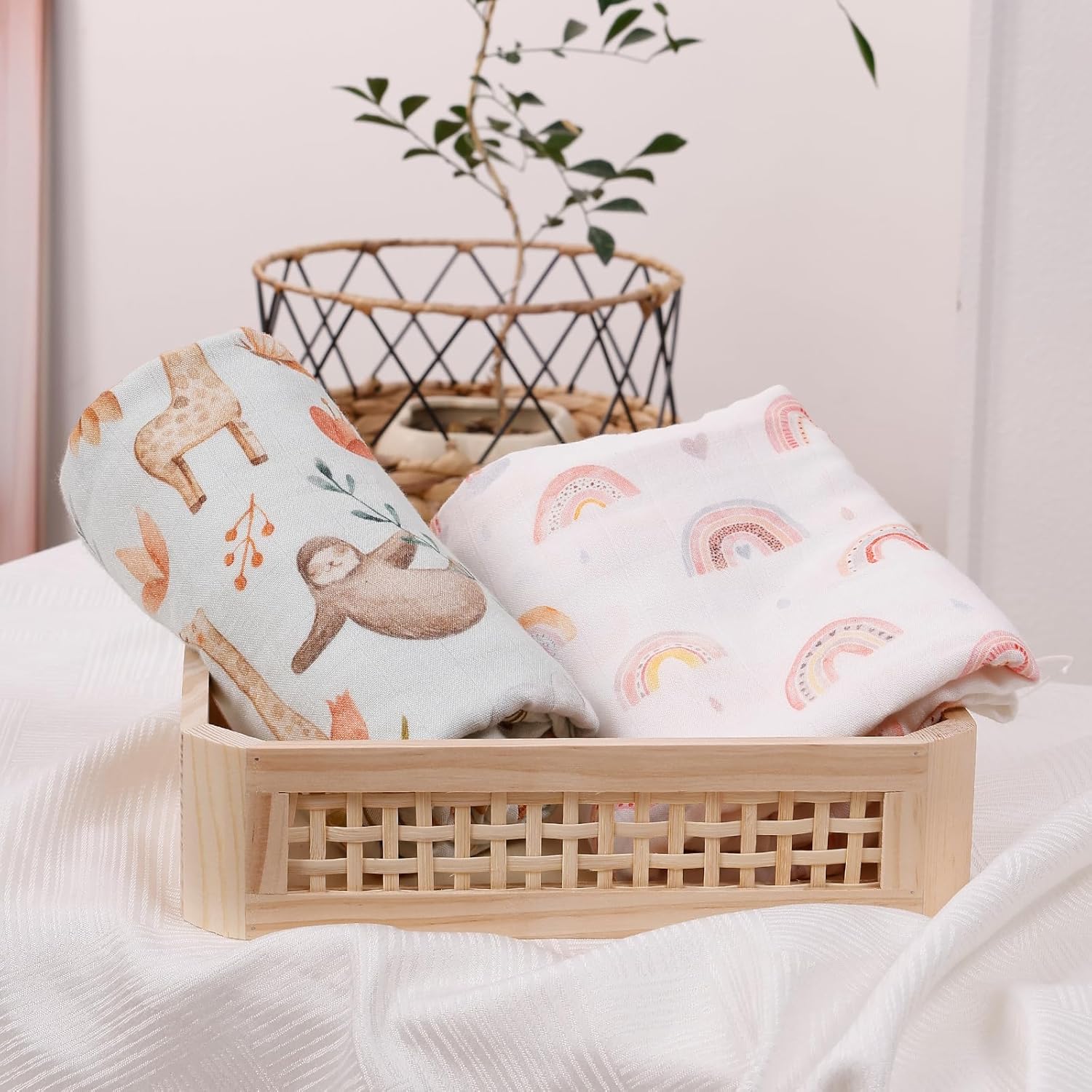Premium Baby Muslin Blankets Best Swaddle for Newborn Multi-Purpose and Unisex Softest Deluxe Muslin Swaddle Blankets and Oversized 47"x43" (Pack of 2) (Butterfly-Bows)