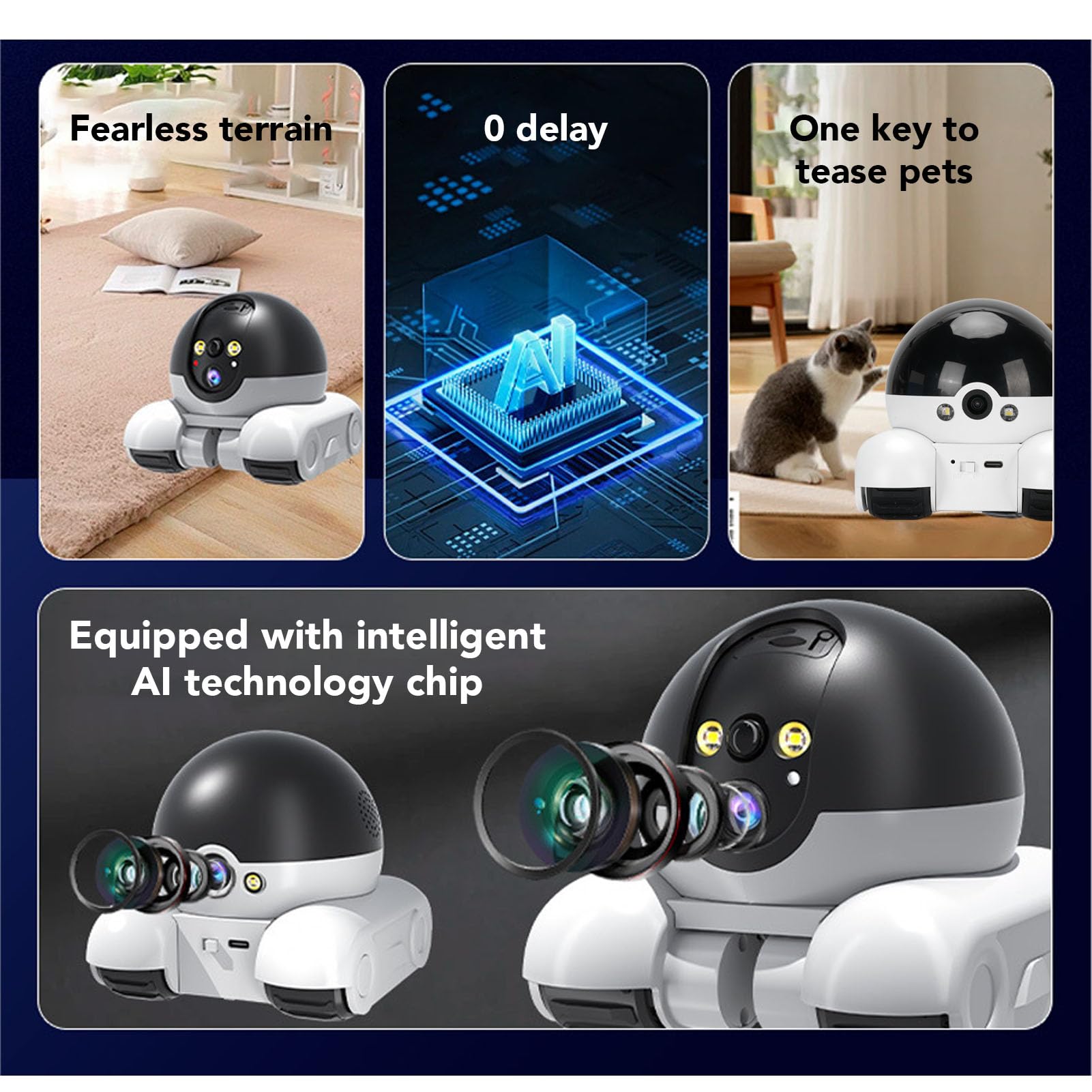 ASHATA Telecamera di Sicurezza Domestica a Doppio Obiettivo 1080P con Ruote Cingolate, Controllo Tramite APP, per Monitoraggio Interno, Tracciamento Animali (128G 400W)