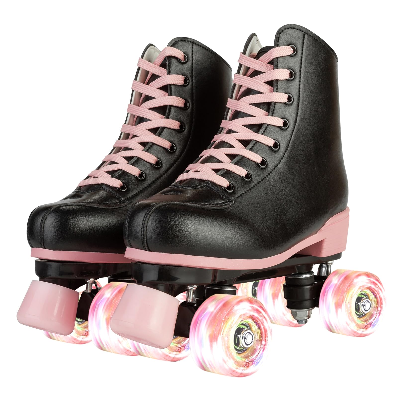 jessie Women Roller Skates with Light Up Wheels Stylish Black Quad Skating Ideal for Men, Adult, Youth and Beginners Outdoor(Flash Wheel, 40-25cm/9.84in)