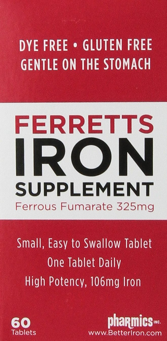 Pharmics - Ferretts Iron Supplement, High Potency 106 mg Elemental Iron - 60 tablets