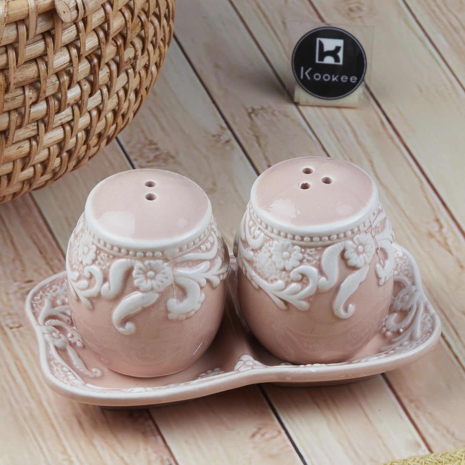Kookee Ceramic Salt and Pepper Shaker Set with Tray | Grey White (8567) — Amazon image 9
