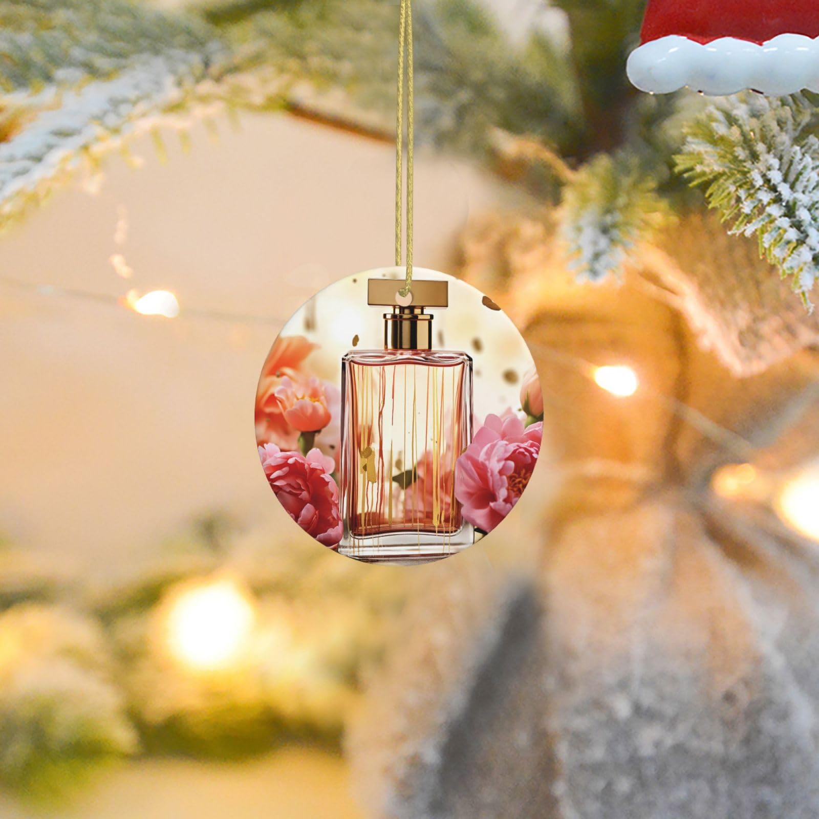 Christmas Tree Ornaments Ceramics Christmas Round Decorations Fashion Perfume Ceramics Ornaments Circle Pentagram Xmas Tree Hanging Pendant for Christmas Tree Party Holiday Home Decor
