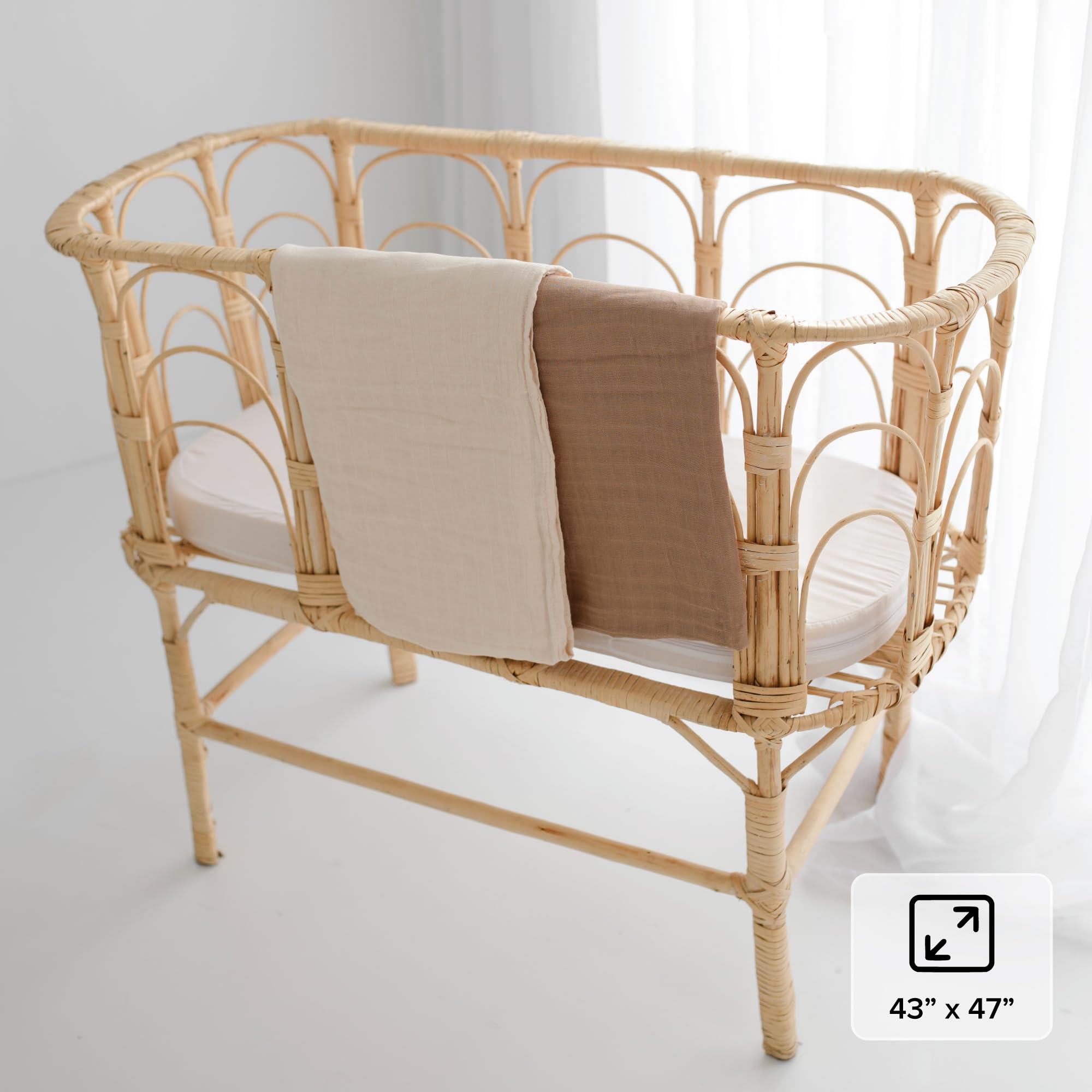 Manta de muselina para bebé, esencial para bebés, ropa de bebé neutral, paquete de 2 (blanco marfil y beige)