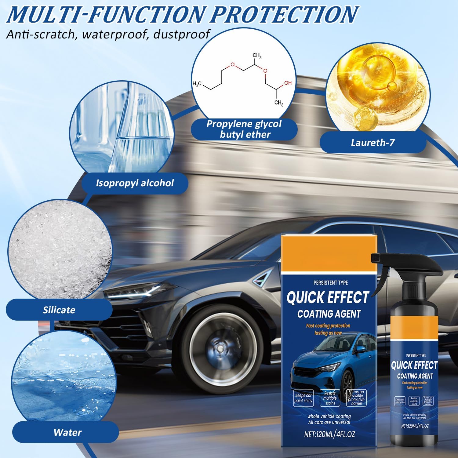 2Pcs Quick Effect Coating Agent for Car, Advanced Car Coating Spray, Upgrade Quick-Acting Cars Scratch Wax Coating Spray for Scratch Repair, Oil Film Emulsion Glass Cleaner with Sponge and Cloth - Image 6