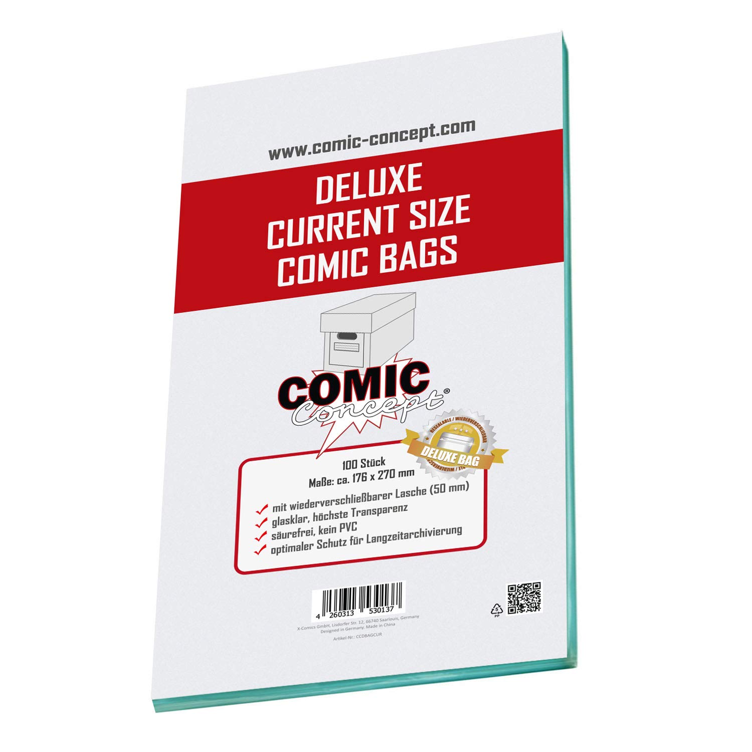 Comic Concept Transparent Deluxe Current Size Bags Envelopes With Self-Adhesive Flap (100 Pack)