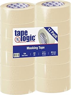 Aviditi Tape Logic 2 Inch x 60 Yards, Removable Easy Tear Masking Tape, Natural, (Pack of 12) - Great for Home, Office, Painting, Labeling, Arts and Crafts