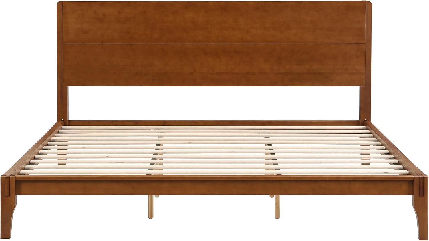 Merax King Size Bamboo Platform Bed, Mid-Century Modern Bed Frame with Tall Headboard, Wood Slat Support, No Box Spring Needed, Easy Assembly, Brown