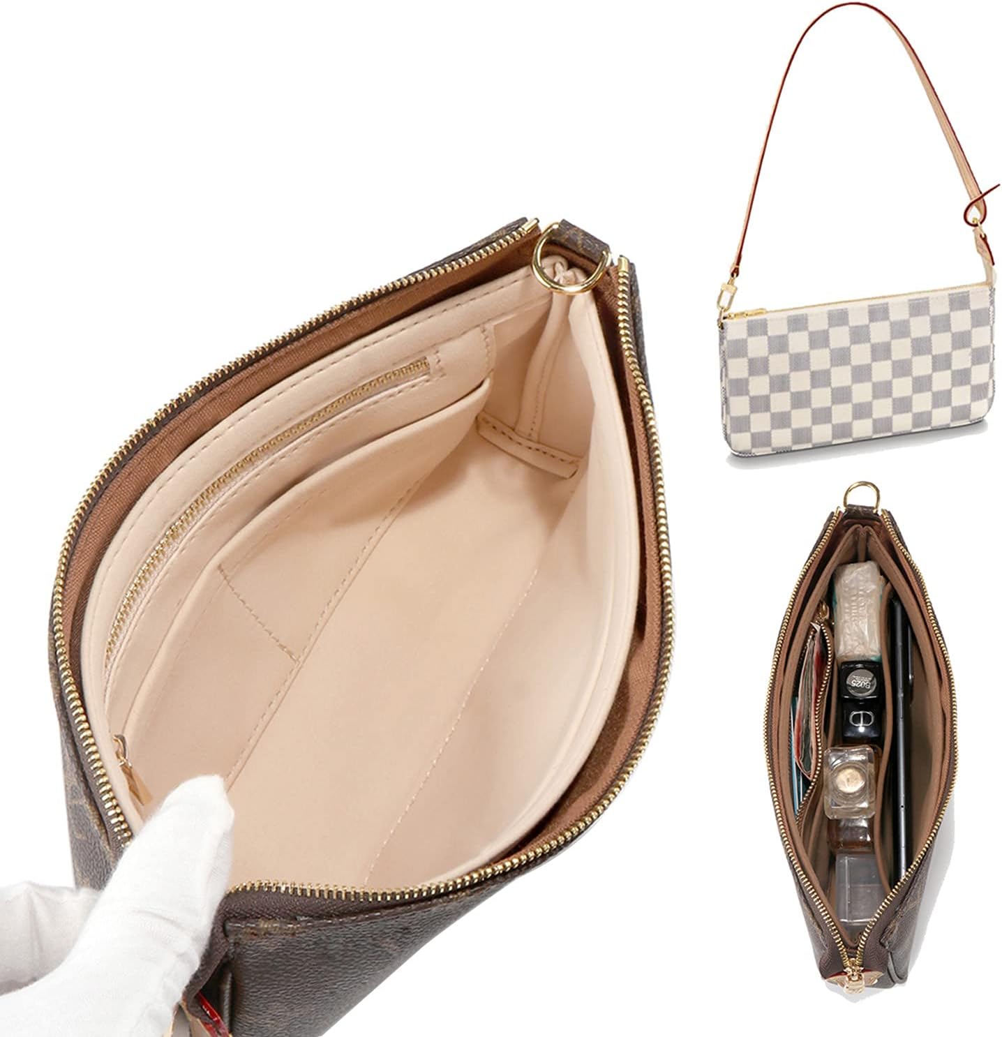 Purse Insert for Pochette Accessories, Bag Organizer Compatible with LV Pochette Accessories Monogram Canvas, New or Old Pouch Liner