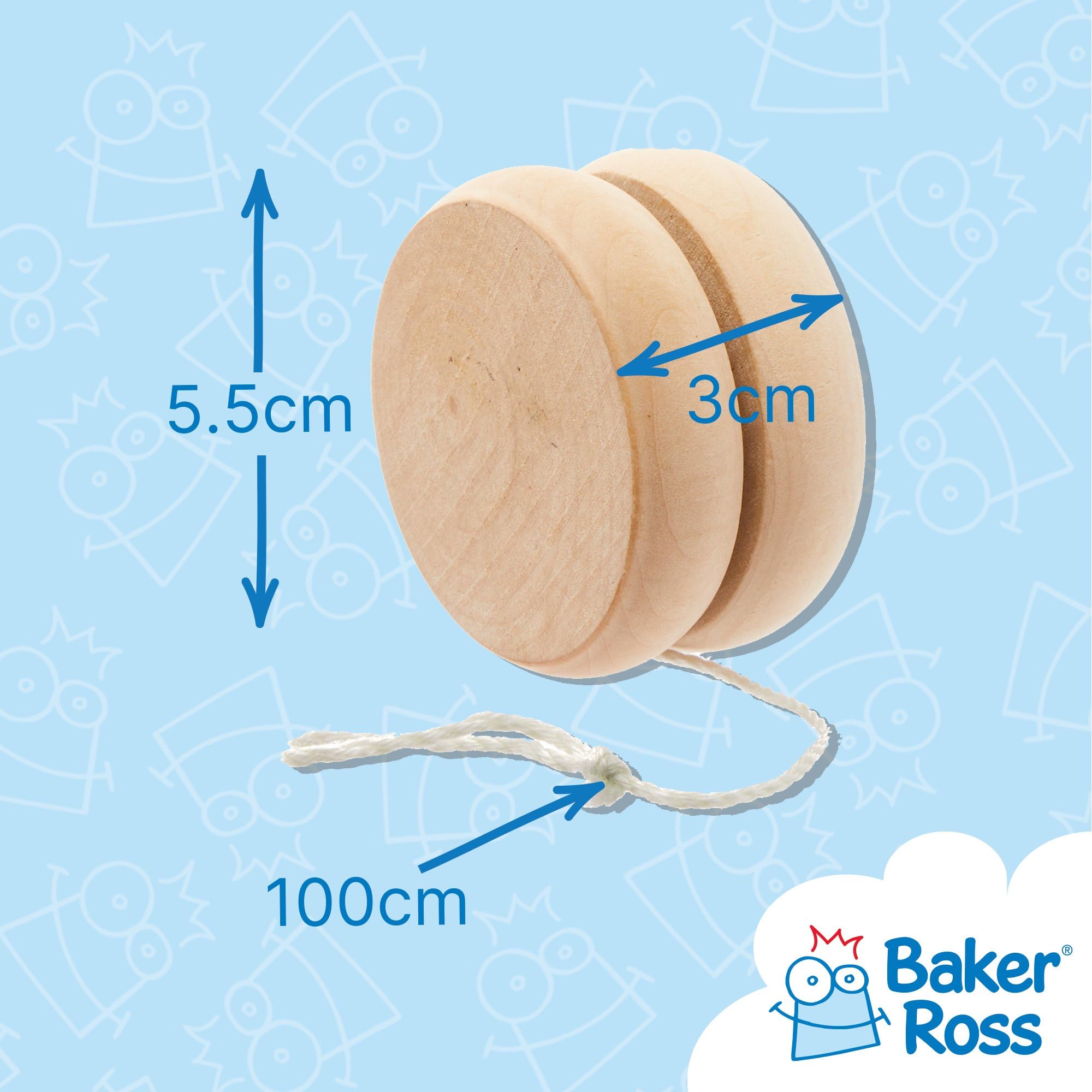 Baker Ross FC849 Drewniane jojo - 4 sztuki, wypełniacze imprez dla chłopców i dziewcząt, udekoruj swoje własne jojo