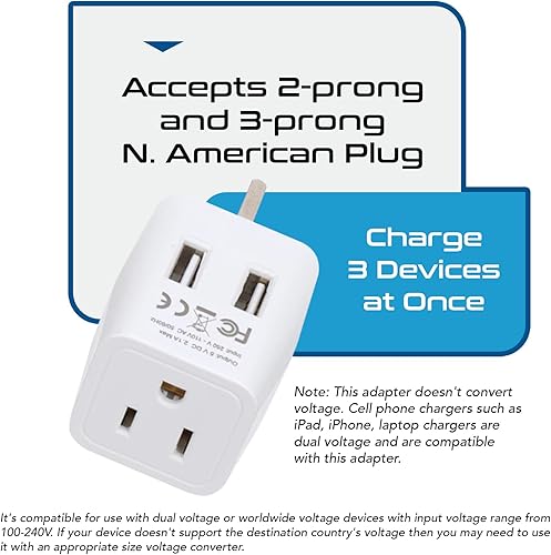 Miniatura 6 de Ceptics Enchufe adaptador de viaje para Reino Unido, con 2 USB + entrada de enchufe de EE. UU., Tipo G, ultra compacto, conexión a tierra segura,