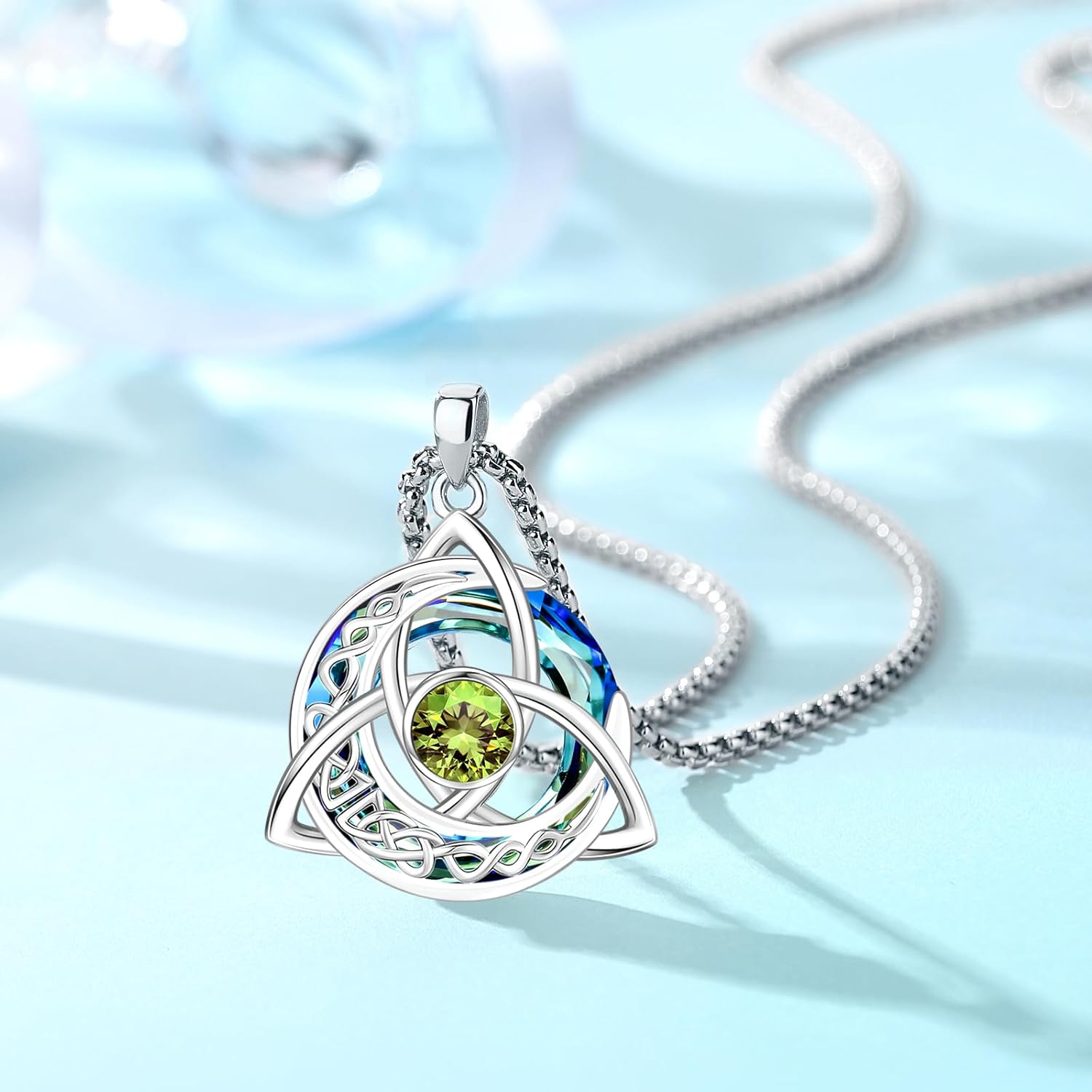 Celtic Birthstone Necklace for Women Sterling Silver Trinity Knot Triquetra Austria Crystal Pendant Birthstone Jewelry Birthday Anniversary Irish Scottish Gifts for Her Girlfriend - Image 3