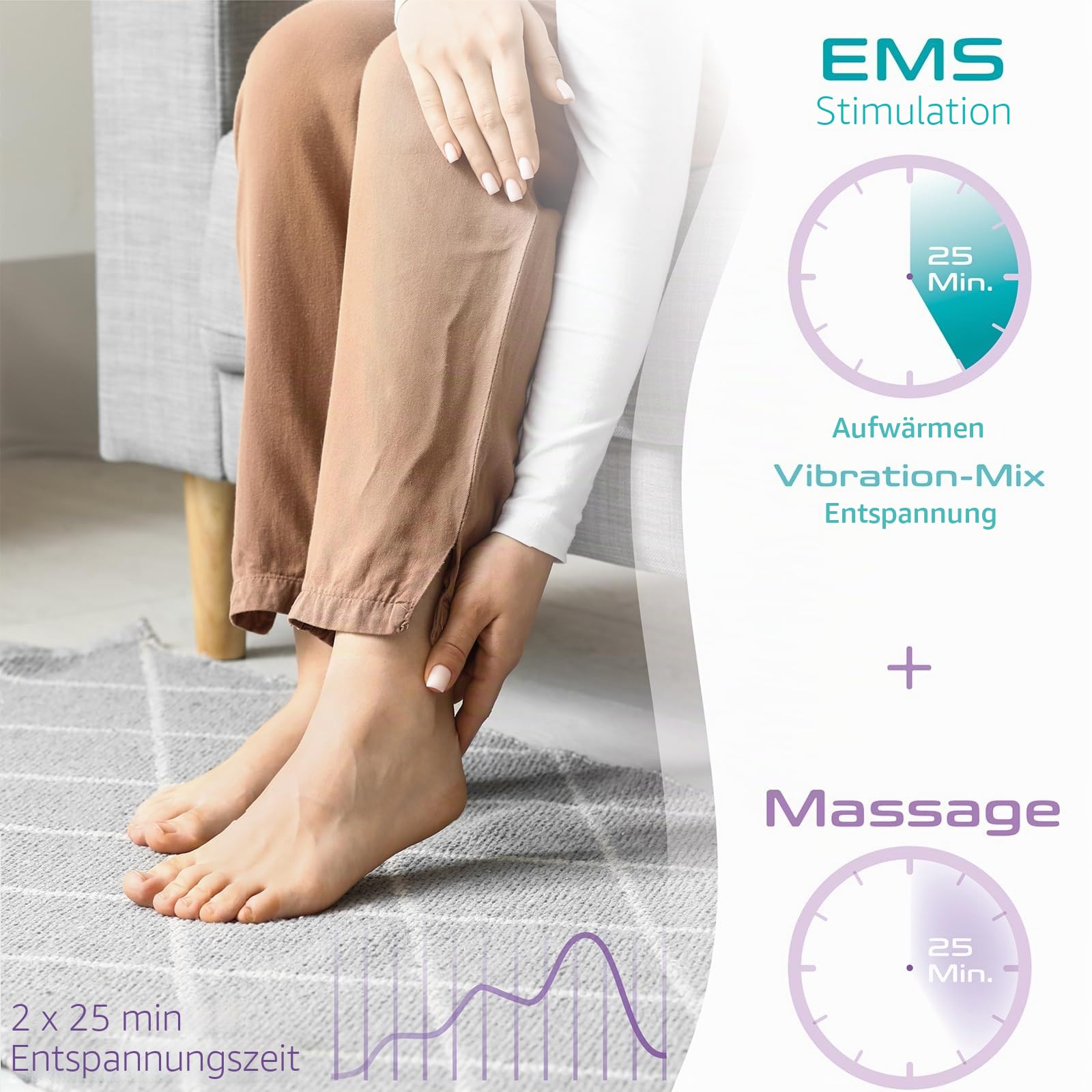 prorelax CoolFit Relax Pad | Durchblutungs-Stimulator | abschwellend, durchblutungsfördernd, schmerzlindernd in Knie, Waden und Oberschenkel | EMS-Fußmassage | medikamentenfre