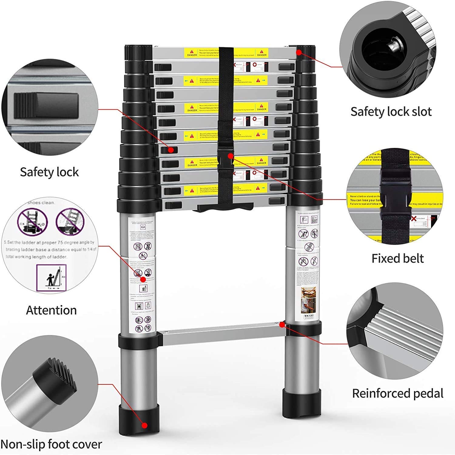GOBBLER 7.2m (24 ft) Portable & Compact Ultra-Stable Aluminium Telescopic Ladder Multipurpose Step Ladder for Home & Outdoor use; 16 Steps (GB-TL15 7.2m) — Amazon image 3