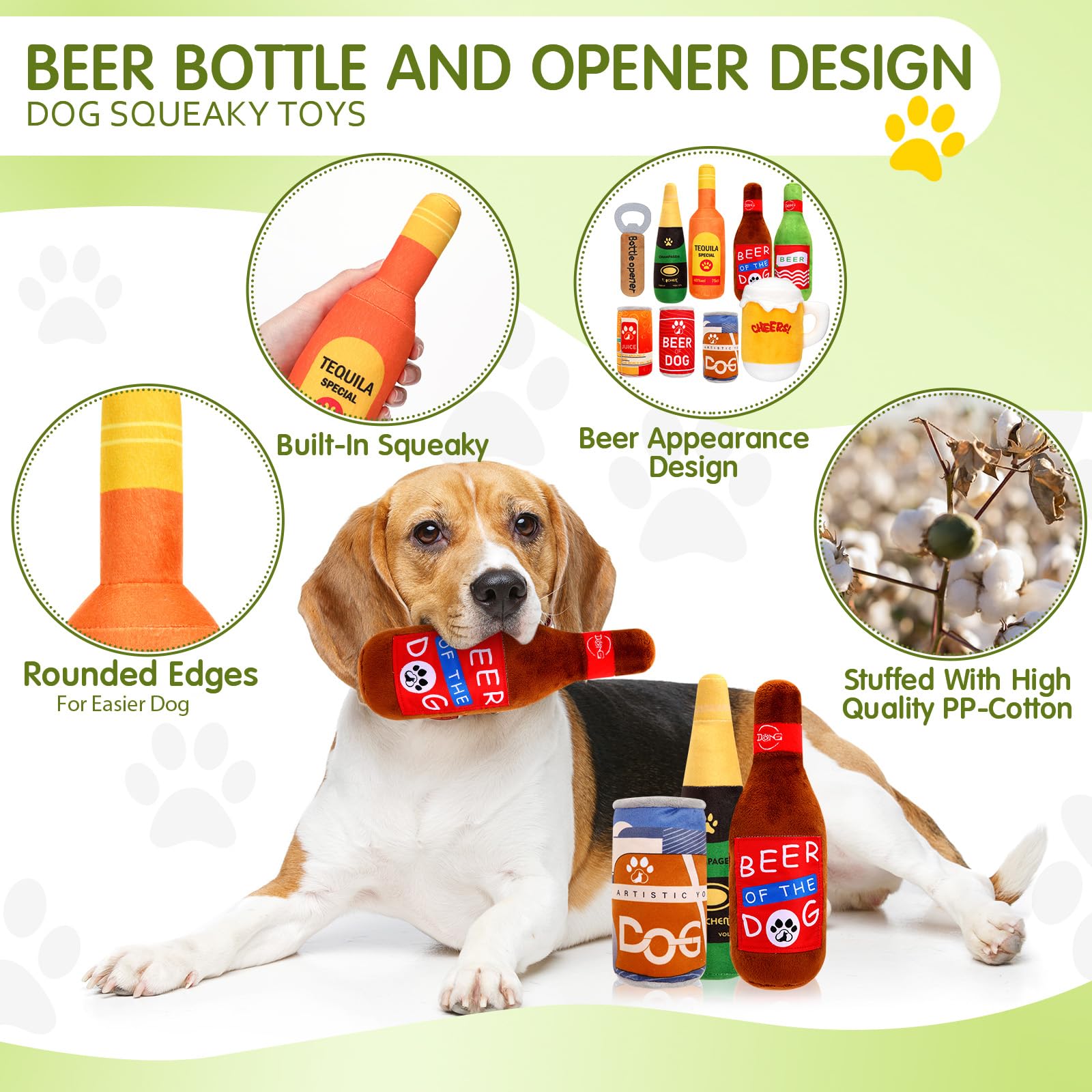 Quietschendes Hundespielzeug-Set, Wasserflasche, Quietschspielzeug, Bulk-Bier, Hundespielzeug, interaktiv, lustiges Hundespielzeug, Welpen, Zahnen, Kauen mit Quietscher für kleine und