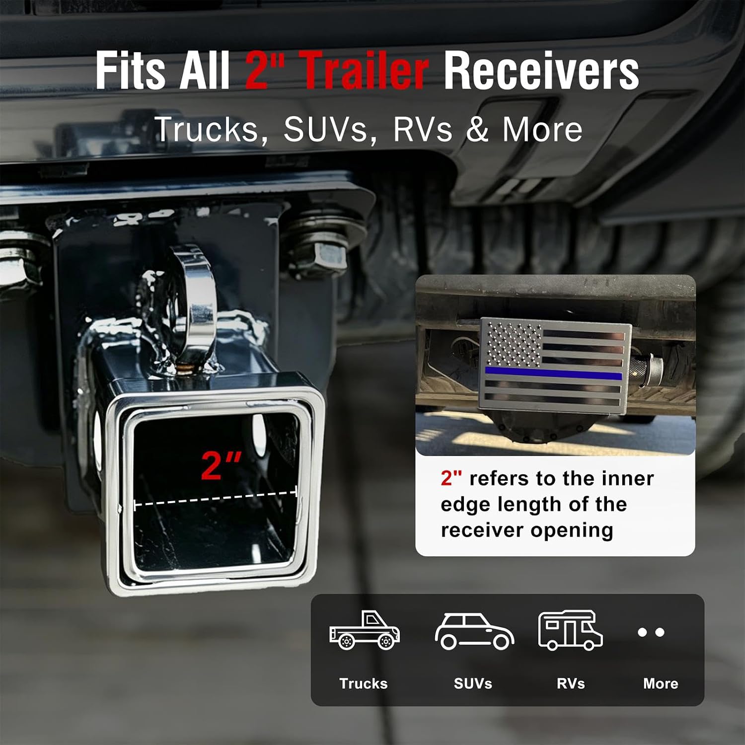 Trailer Hitch Cover with Lock, American Flag, 2 Inch Receivers | 5/8-Inch Pin Diameter, Heavy Metal, Compatible with Trailer Pickup SUV Trucks