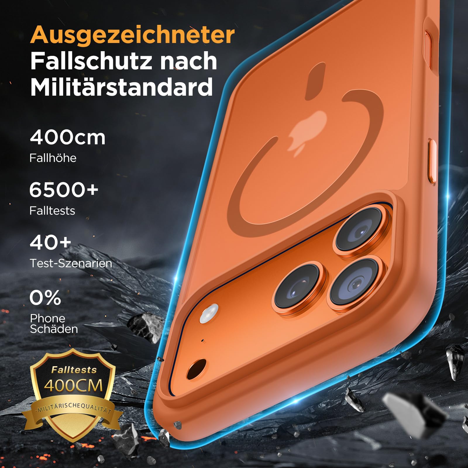 Miracase für iPhone 17 Pro Max Hülle für Magsafe [TOP Militärschutz & Magnetkraft] Stoßfest Kratzfest mit Samtiger Haptik Extrem Langlebig Handyhülle für iPhone 17 Pro Max 6,9", Matt-Orange