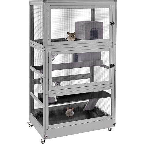 Aivituvin Chinchilla Cage Large Rolling Small Animal Cage for Adult Rats, 4 Level Ferret Cage Hutch for Ferret Bunny Indoor- Deluxe Home for Pets (Grey)