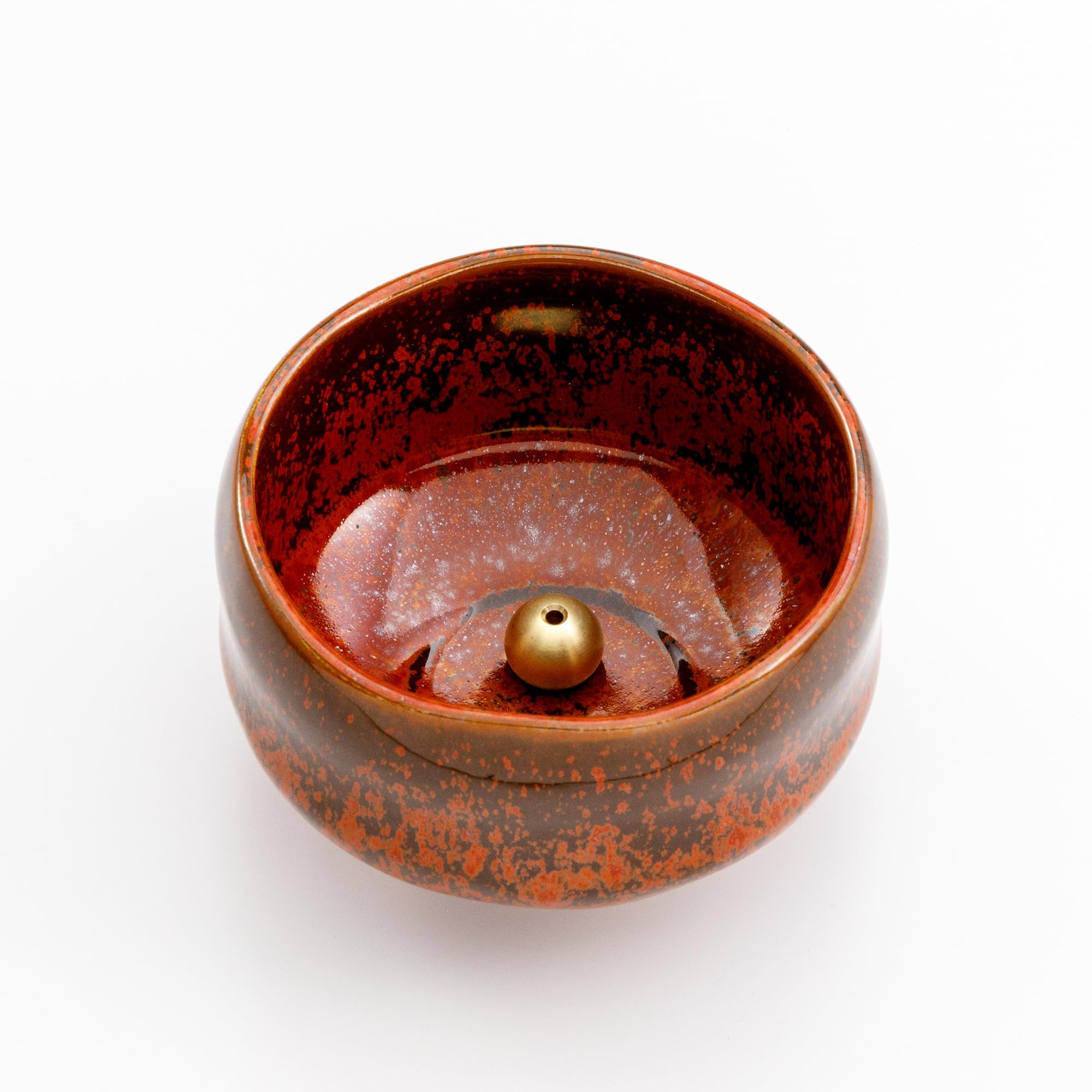 Asayu Japan - Quemador de Incienso Naranja Ladrillo, Hecho en Japón para Varillas, Porta Incienso de Cerámica con Soporte Metálico para Varillas (Naranja Rojo Ladrillo)