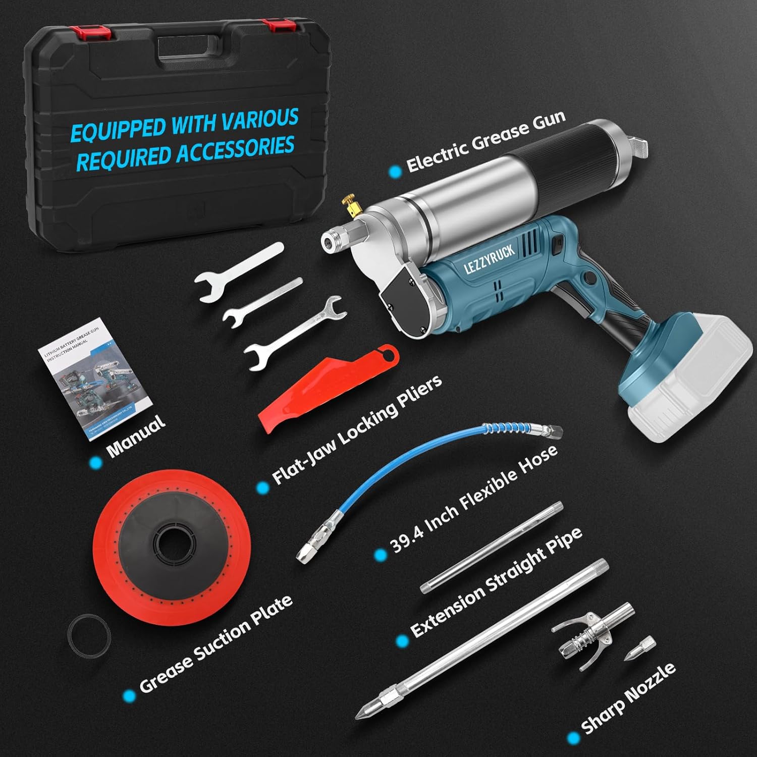 Cordless Grease Gun for Makita 18V Battery (No Battery), 2-in-1 Pistol-type Grip & Straight Grip Electric Grease Gun Kit with 39.7'' Hose and LED Light, 12000 PSI, 4.9oz/min, for Machinery Maintenance