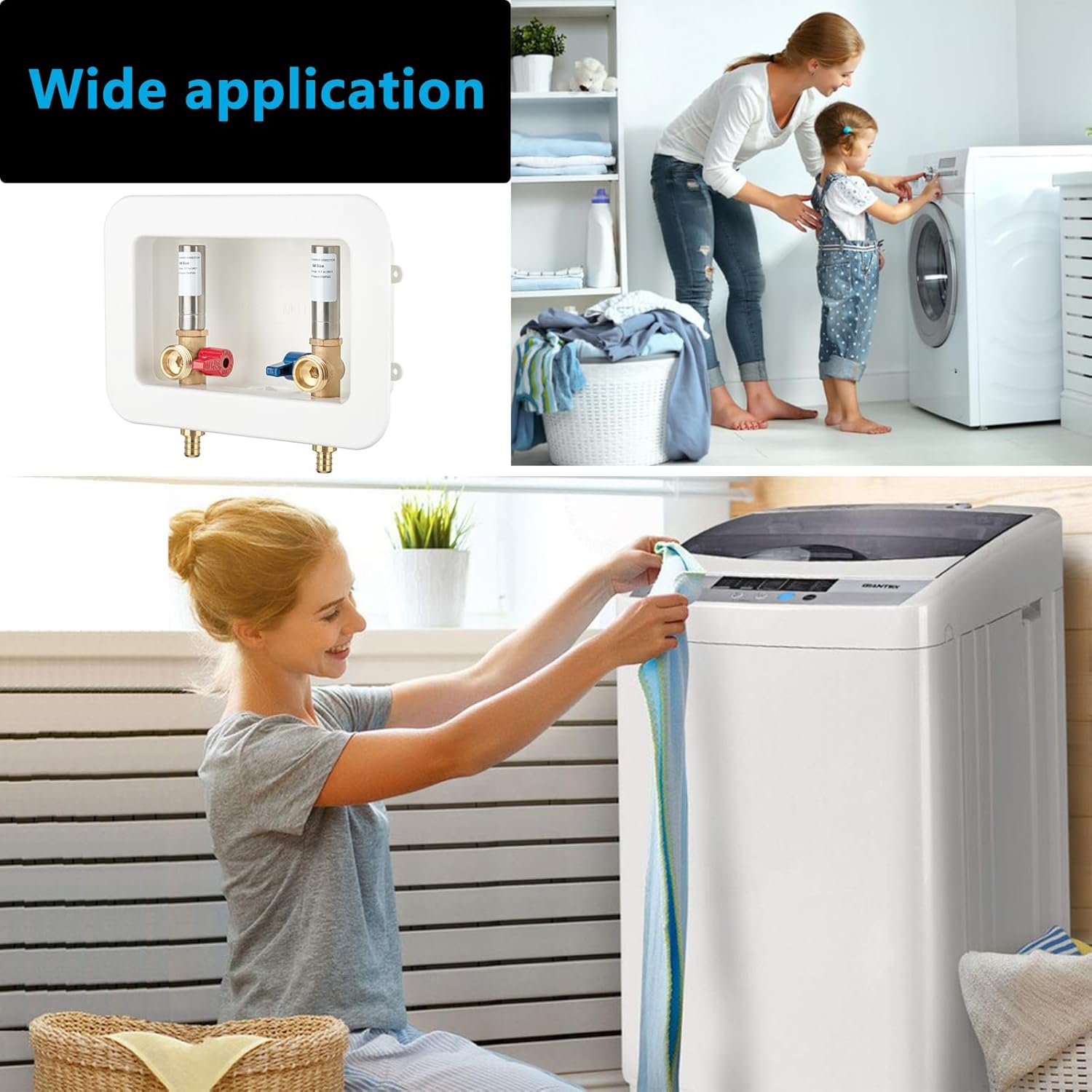 (1 Pack) Lidertik Washing Machine Outlet Box PEX-B with Hammer Arrestors and Center Drain, Inlet 1/2 inch PEX-B 1807 Crimp Barb x Outlet 3/4 inch Male Thread, Absorb Shock And Reduce Noise XYJH-621-LK