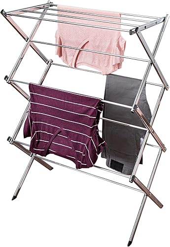 Miniatura 3 de Honey-Can-Do Estante de secado de madera de acordeón comercial, cromo, para almacenamiento