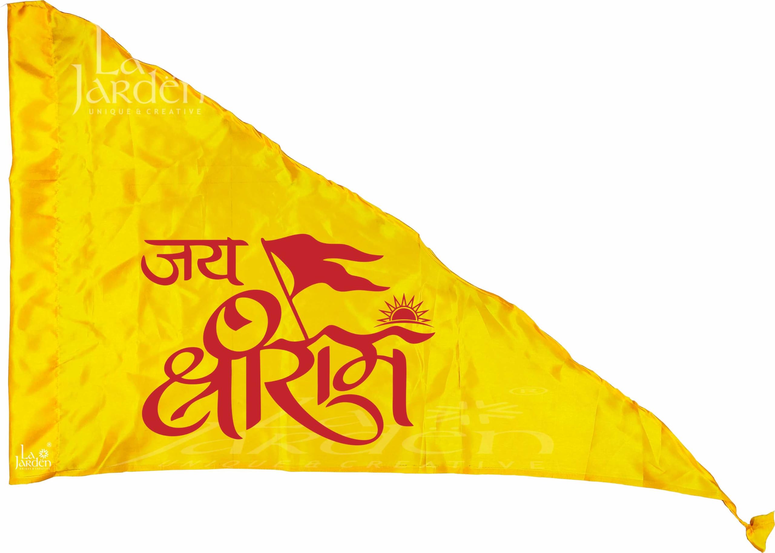 La Jarden Flag; Jai Shri Ram 2.16x3.33 Fit Medium size Beautiful shine Yellow color Shree Ramji ka jhanda, Ayodhya Flag of shree Ram, Ramrajya Flag, Ram Mandir ka jhanda, 26x40 inch. (pack of 1)-image-9
