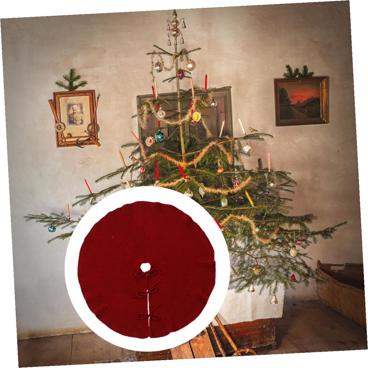 Artibetter 1pezzi Tappeto per Albero di Natale Gonna Solida Classica per Albero Realizzato Spesso e Morbido per Soggiorno Camera da Letto o Giardino