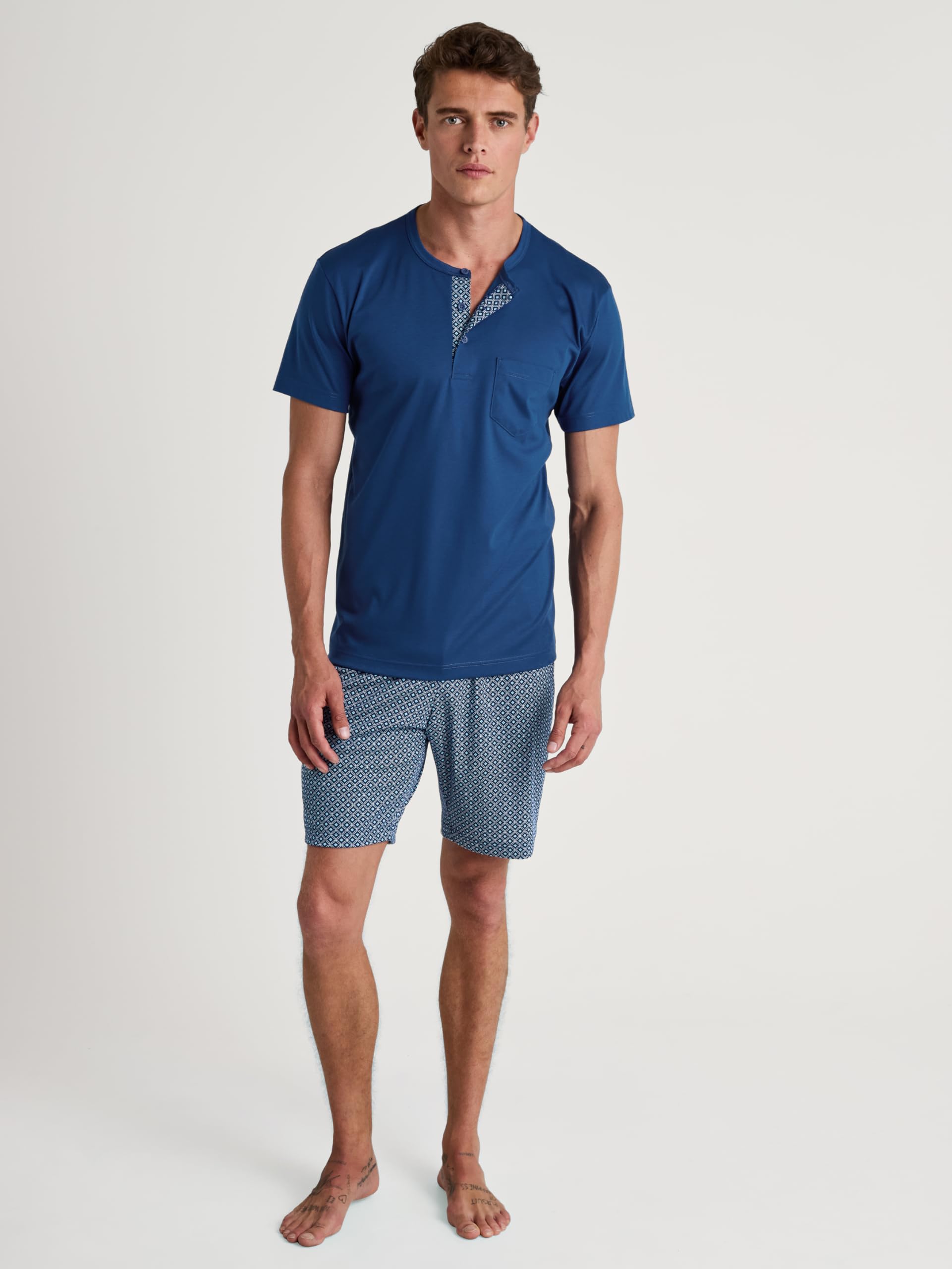 CALIDA Relax Choice Kurz-Pyjama Herren, 100% Swiss+Cotton-Baumwolle, pflegeleicht Pottery Blue 52-54