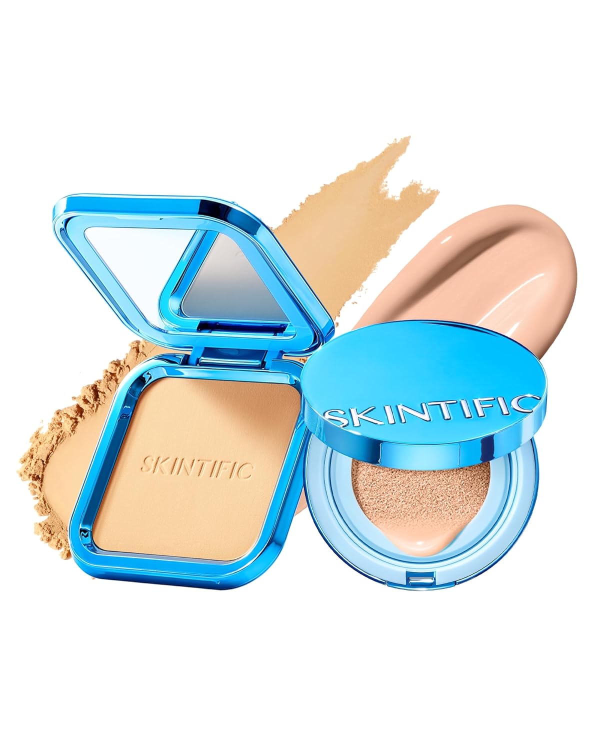 SKINTIFIC Velvet Matte Cushion Foundation Blue #03 Petal| Full Coverage,12H Oil Control, Waterproof & SKINTIFIC Ultra Cover Powder Foundation, Full Coverage Matte Finish