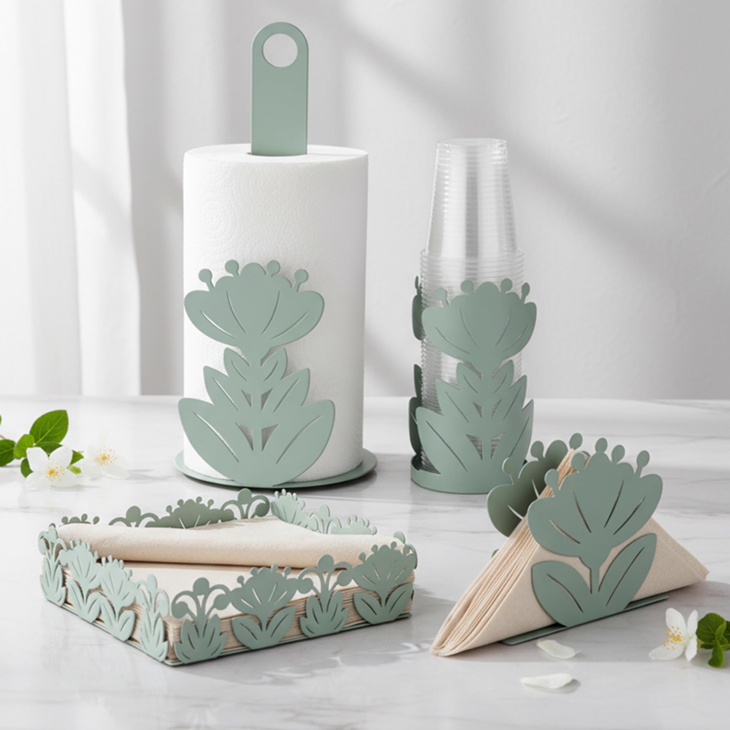 Baroni Home Portatovaglioli Decorativo Metallo Motivo Foglia 17x17x6 cm