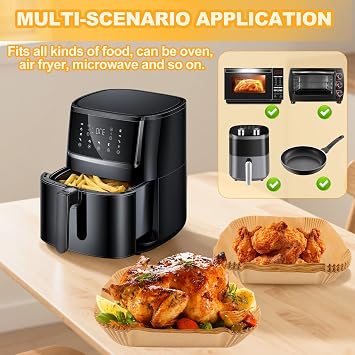 120 Pieces Air Fryer Paper 23-27 cm, Waterproof Oil-proof Air Fryer Paper 7-12L Air Fryer Paper Oven Accessories Airi Fryer for Cosori Philips Ninja Cecotec XXL