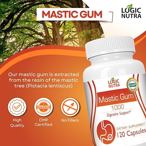 Miniatura 8 de Cápsulas de goma mastica - Suplemento natural de apoyo gastrointestinal, 1000 mg por porción - 120 cápsulas (2 botellas)
