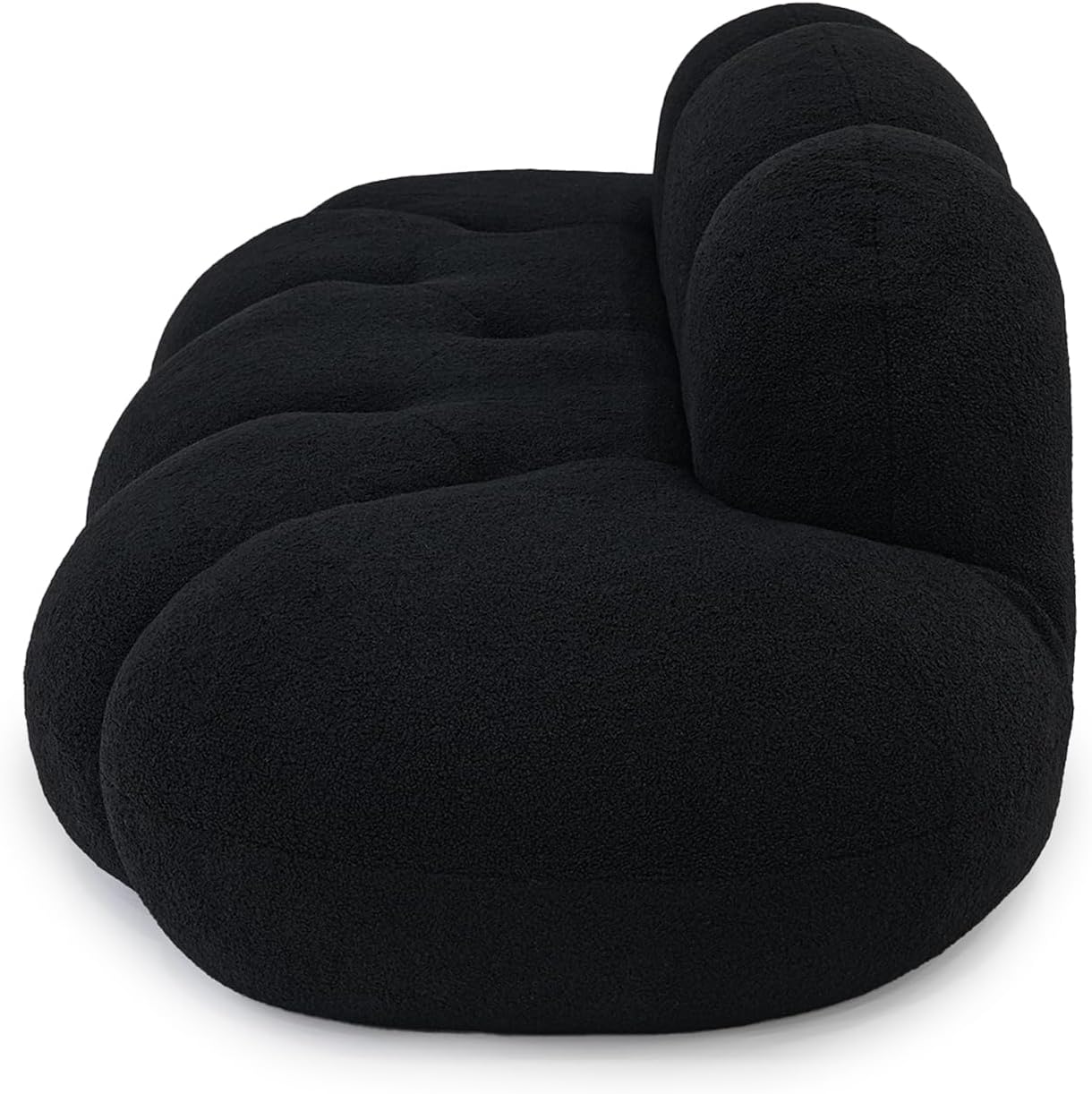 Cloud Shaped Floor Couches for Living Room, 90" Curved Boucle Sofa, Comfy Compressed Couch, Deep Seat Loveseat Sofa for Bedroom, Apartment, Small Space (Black, No Installation)